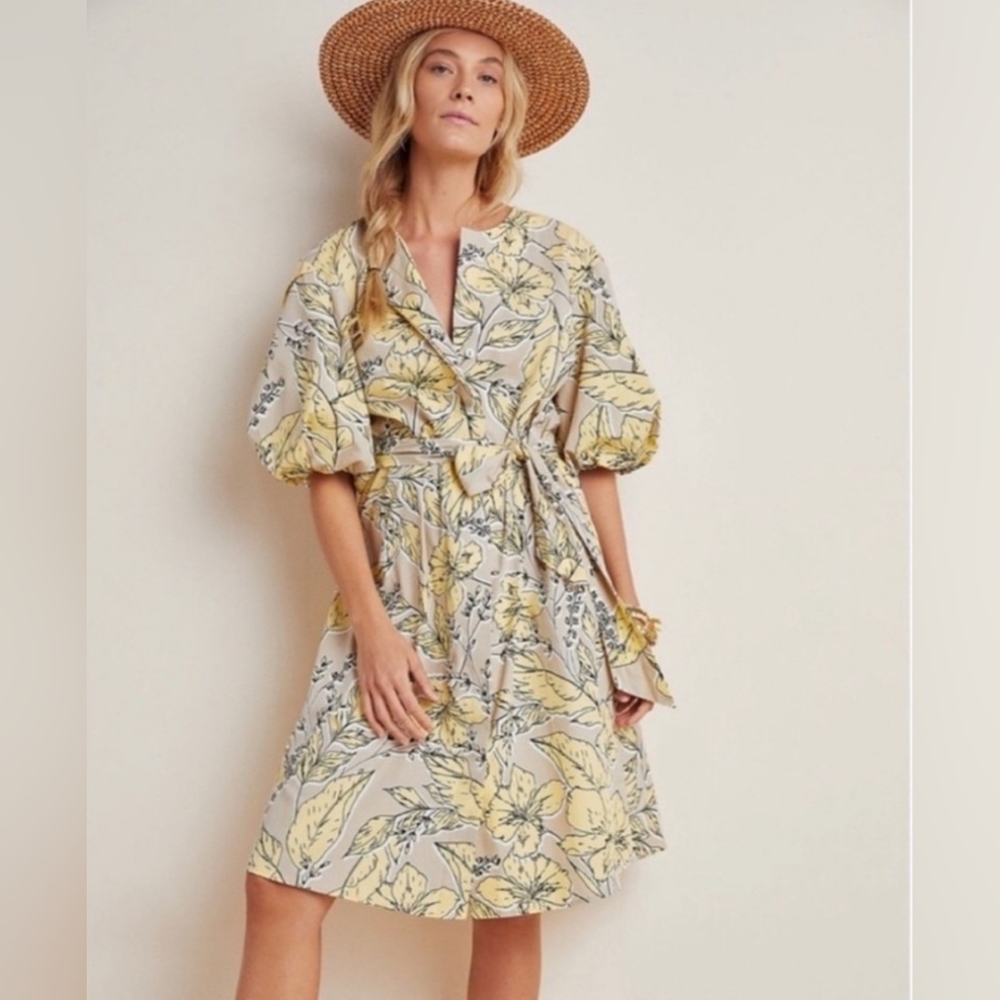 Anthropologie Yellow Floral Midi Dress